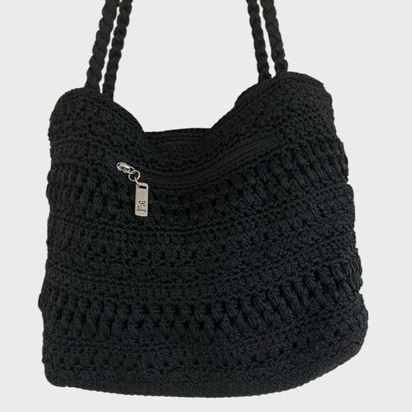 LINA Crochet Large Shoulder Bag Satchel Purse Floral Lined - Picture 2 of 12